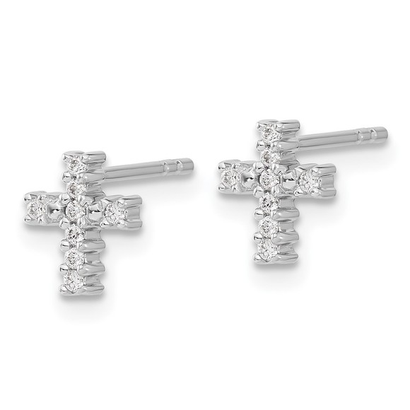 14k White Gold Polished Diamond Cross Post Earrings - Picture 4 of 4